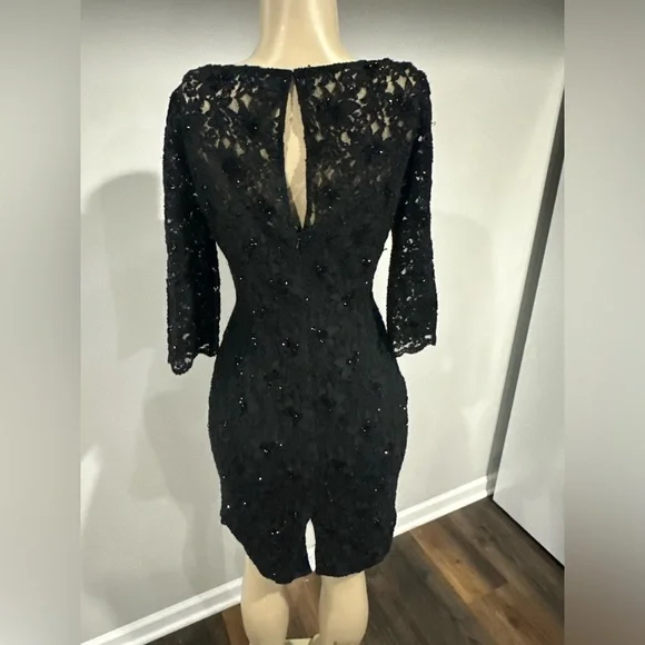 CARMEN Carmen Marc Valvo Dress Size 4 Women Black Lace Sequin Black Small Beaded - Picture 2 of 7